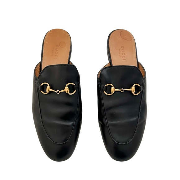 Gucci Princetown Horsebit Loafer Mules Black Leather Buckle Slipper Flats 37.5 - Picture 2 of 11